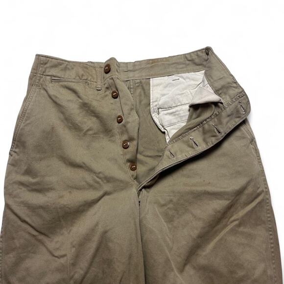 U.S. Army WW2 40s Vintage Khaki Chino Pants Button Fly USA made Trousers 26” - Picture 5 of 7